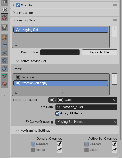 Создание и настройка наборов ключей в Blender 5.2