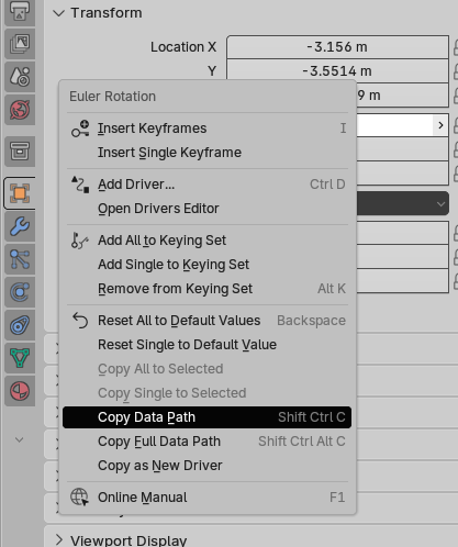 Как получить Data Path свойства в Blender 3D