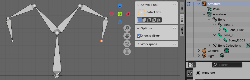 Зеркальное экструдирование звеньев арматуры в Blender