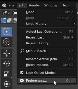 Открытие окна Preferences