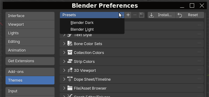 Изменение темы оформления Blender