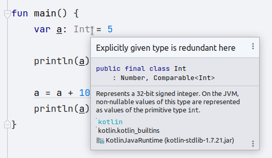 Избыточное явное объявление типа переменной в Kotlin