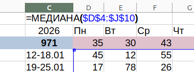 Абсолютные ссылки в функции МЕДИАНА()