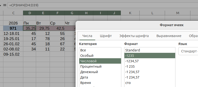 Числовой формат без дробной части в Calc