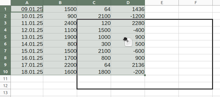 Перенос выделения в Calc