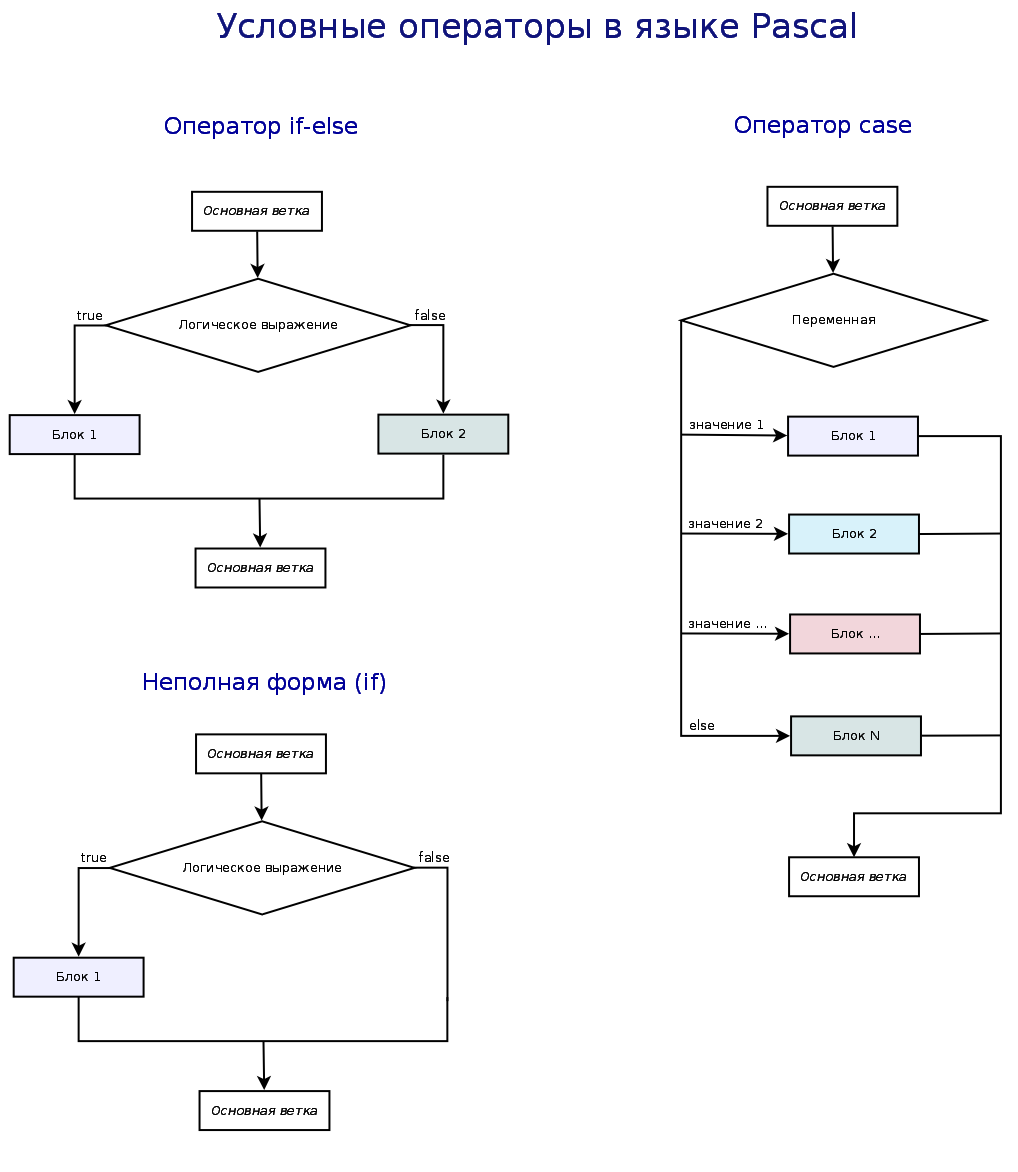 Блок схема оператора if-else и case
