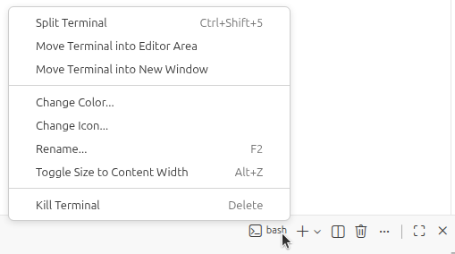 Команда для перемещения терминала в область редактора