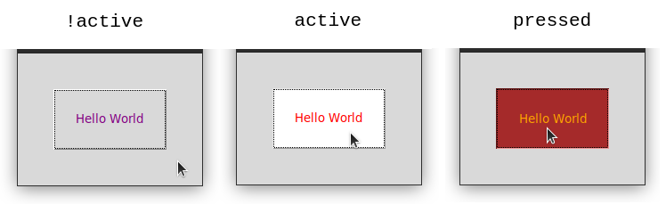 Состояния кнопки: !active, active, pressed