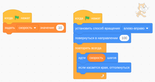 Переменная 'скорость' в скрипте кота