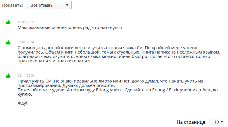 Скриншот отзывов покупателей о PDF-книге по основам языка Си