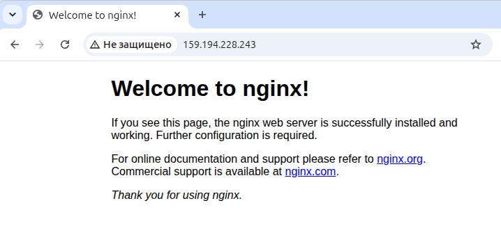 Сайт-заглушка веб-сервера Nginx, доступный по IP